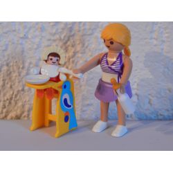 Maman En Robe Clipsable Bébé Et Chaise Haute Playmobil