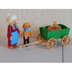 Superbe Rare Et Complet Paysanne Charette Et Enfant 5501 Playmobil